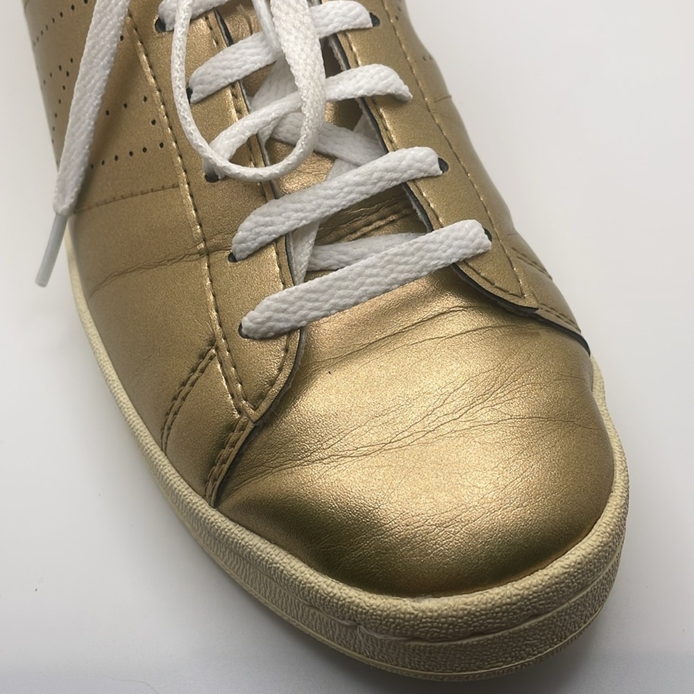 New Balance J Crew Metallic Gold Leather Casual Sneakers - Picture 8 of 15